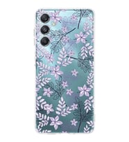 PrintiFy Samsung M34 Uyumlu Kamera Korumalı Floral Lila Tasarımlı Şeffaf Silikon Kılıf