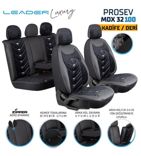 Chery Tiggo 8 Pro Avantgarde Uyumlu Lüx Deri Kadife Detaylı Oto Koltuk Kılıfı Ön Arka Takım Prosev SİYAH GRİ