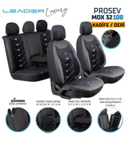 Chery Tiggo 8 Pro Avantgarde Uyumlu Lüx Deri Kadife Detaylı Oto Koltuk Kılıfı Ön Arka Takım Prosev SİYAH GRİ