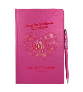 Sevgililer Gününe Özel Pembe Defter Kalem & Hediye Seti 11