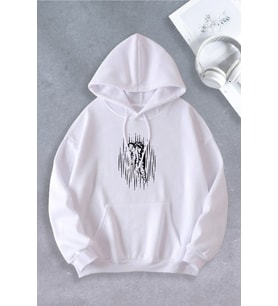 Unisex Kadın Erkek Astronot Modeli Oversize Sweatshirt (Beyaz)