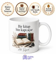 Kitapçı Temalı Baskılı Kupa Bardak Hediye Kitap Severlere Özel Tasarım