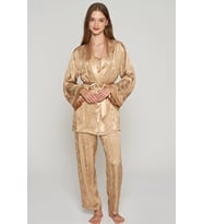 Kadın 3'lü İnce Askılı Sabahlıklı Saten Pijama Takımı (Renksiz)