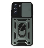 Durukar® Samsung Galaxy S21 FE Kılıf Pars Lens Yüzüklü Silikon - Yeşil
