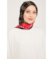 Armine Nostalji Serisi Sura İpek Eşarp 9040DS-39 (Siyah-Fusya)