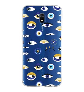 PrintiFy Xiaomi Redmi 8A ile Uyumlu 1mm Slim Fit Nazar Boncuğu 2 Baskılı Şeffaf  Kılıf