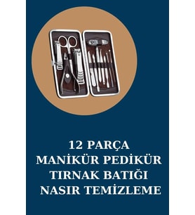 12 Parça Manikür Pedikür Seti Özel Deri Çanta El Ayak Bakımı Akne Ve Sivilce Temizleme