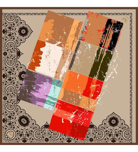 Mandala Desen Black Seri Twill Eşarp Eşarp Askısı ile Birlikte 90x90 cm Krem Hak
