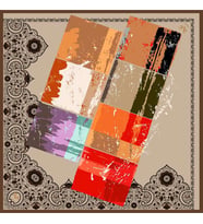 Mandala Desen Black Seri Twill Eşarp Eşarp Askısı ile Birlikte 90x90 cm Krem Hak