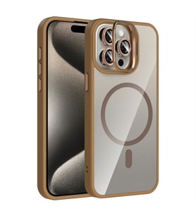 Coverzone iPhone 15 Pro ile Uyumlu Z-Etro MagSafe Wireless ?arj Destekli, G��l� Manyetik Tutucu, Stand Olabilen, Kamera Lens Hediyeli Koruyucu K?l?f Desert Titanyum