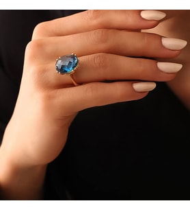 14k Altın London Blue Topaz Taşlı Yüzük