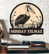Kişiye Özel Pelikan Kuş Doğa Temalı Ahşap Duvar Tablo