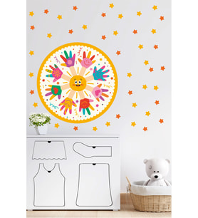 Efekt Reklam Boyalı Eller Güneş Ve renkli Yıldızlar Çocuk Odası Duvar Stickerı
