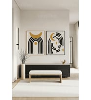 Minimalist Geometrik Kemerler 2’li Ahşap Çerçeveli Tablo Seti