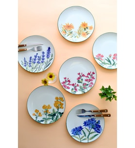 Porselen 20cm Pasta Tabağı, 6 Parça, Çiçek Desenli, Şık ve Zarif Set