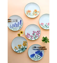 Porselen 20cm Pasta Tabağı, 6 Parça, Çiçek Desenli, Şık ve Zarif Set