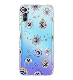 PrintiFy Huawei P Smart Pro ile Uyumlu Nazar Boncuğu 5  Kamera Korumalı Şeffaf Silikon Kılıf