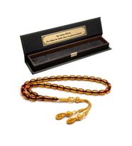22K Altın Kaplama Gümüş Kazaz Püskül 8x11mm Bal Ateş Kehribar Tesbih (Turuncu)