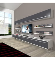 Decoraktiv Ekoflex 360Y Mdf Krom Ayaklı Tv Ünitesi Tv Sehpası - Beyaz Antrasit (Beyaz - Antrasit)