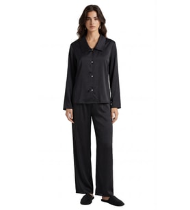 Amoris Siyah Uzun Saten Pijama Takımı