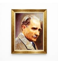 Tablore Atatürk Sanatsal Kanvas Tablo Gold Çerçeve - Suluboya Efektli Portre Duvar Dekoru