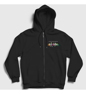 Presmono Unisex Siyah Impostors Among Us Fermuarlı Kapüşonlu Sweatshirt 77837tt