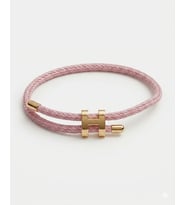 Unisex H Model Gold Renk Çelik Detay Pembe İp Bileklik