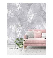 Dreamwall Tropik Yapraklar Desenli Silinebilir Sağlıklı Tekstil Duvar Kağıdı (Gri)