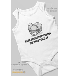 Bana Reddedemeyeceğim Bir Uyku Teklif Et Baskılı Bebek Zıbını – Çıtçıtlı Body 8 Renk  %100 Pamuk Sıfır Kol
