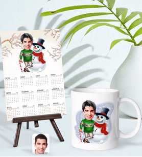 BK Gift Kişiye Özel Erkek Yılbaşı Karikatürlü Kupa Bardak ve 13x18cm Fotoğraf Kartlı Şövaleli 2024 Takvim Hediye Seti-5