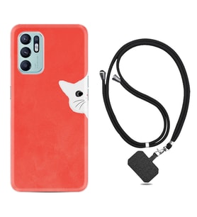 Oppo Reno 6 Kılıf Silikon Boyun Askılı İpli Desenli Silikon Kedoş 1735