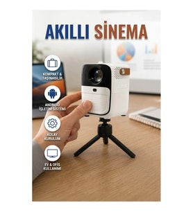 Android Mini Projektör 1GB RAM 32GB Hafızalı Uygulama Destekli Akıllı Sinema Cihazı