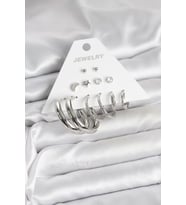 Pirinç Gümüş Renk Halka Modelli 6 Çift Kadın Küpe - TJ-BKP11335