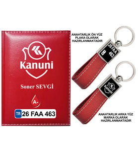 Plakanıza Özel Kanuni Motor Logolu Kırmızı Ruhsat Kabı ve Anahtarlık