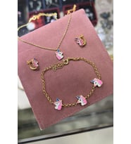 Gümüş unicron çocuk kolye küpe ve bileklik takım (Sarı)