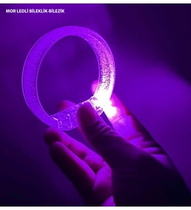 Mor Led Işıklı Baskı Yapılabilen Pilli Bileklik Bilezik 1,5 cm Genişlik