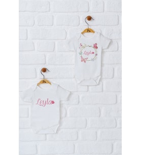 Pia Baby Premium %100 Pamuk İsme Özel Organik Baskılı İkili Set Çıtçıtlı Bebek Body Zıbın Modelleri 5070-17 (Ekru)