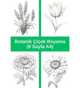 Botanik Çiçek Boyama Sayfaları 2, (8 Adet A4 Boyut).