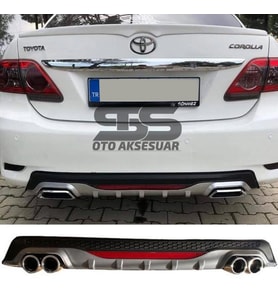 Toyota Corolla 2007-2012 Difüzör Arka Tampon Eki 4 Egzoz Çıkışlı Gri Reflektörlü
