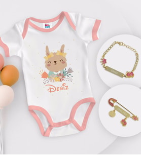 BK Kids Kişiye Özel İsimli Pembe Bebek Body Zıbın Kız Bebek Künyesi ve İğnesi Hediye Seti-14