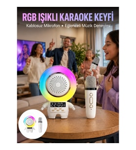 Mey İthalat® Karaoke Özellikli Astronot Bluetooth Hoparlör Kablosuz Mikrofonlu