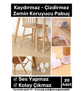 Premium Kaydırmaz Çizdirmez Mobilya Masa Sandalye Zemin Koruyucu Silikon Pabuç Ayak Kılıf 20 Adet