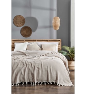 Çift Kişilik Yatak Pikesi Deniz Bej 200 x 230 Cm (Çok Renkli)
