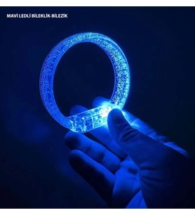 Mavi Led Işıklı Baskı Yapılabilen Pilli Bileklik Bilezik 1,5 Cm Genişlik