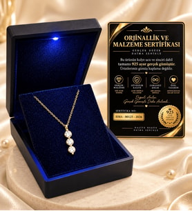 Premium Işıklı Kutuda 925 Ayar Gümüş Altın Kaplama 3'lü Tektaş Kadın Kolye