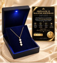 Premium Işıklı Kutuda 925 Ayar Gümüş Altın Kaplama 3'lü Tektaş Kadın Kolye