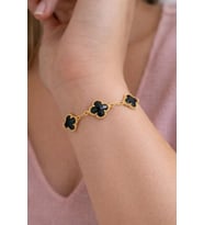 Gold Renk Zirkon Taşlı Yonca Model Çelik Bileklik