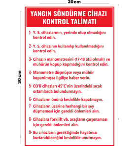 Metal Yangın Söndürme Cihazı Kontrol Talimatı 20cm x 30cm A4 Büyüklüğünde Uyarı Levhası Yönlendirme