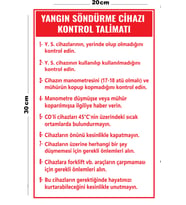Metal Yangın Söndürme Cihazı Kontrol Talimatı 20cm x 30cm A4 Büyüklüğünde Uyarı Levhası Yönlendirme