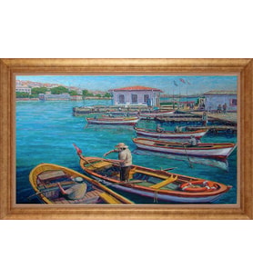 Çerçeveli Paspartulu Manzara Tablo ah1554 (Gold)